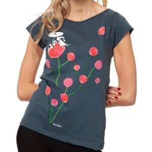 Fellherz Organic Vegan Cotton Sundowner Cap Sleeve Thundercloud Tee Size M NWT